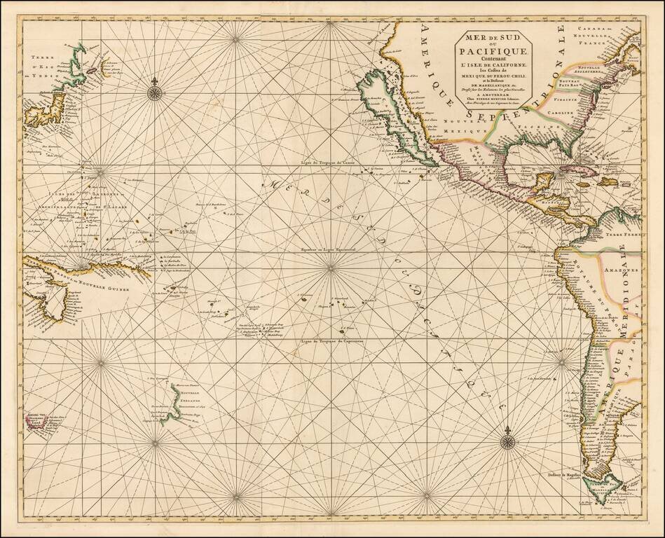 Mer De Sud Ou Pacifique Contenant L'Isle de Californe les Costes de Mexique, Du Perou, Chili et le Detroit de Magellanique &c.