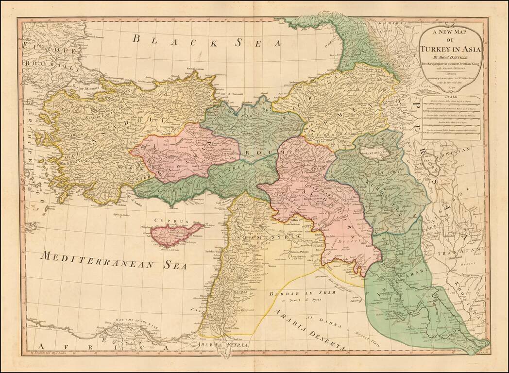 A New Map of Turkey in Asia by Monsr. D'Anville First Geographer to the most Christian King with Several Additions. (Shows Cyprus!)
