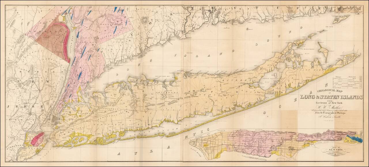 Geological Map of Long & Staten Islands with the Environs of New York, by W.W. Mather ... from the Topographical Surveys of J. Calvin Smith, Endicott, New York, 1842
