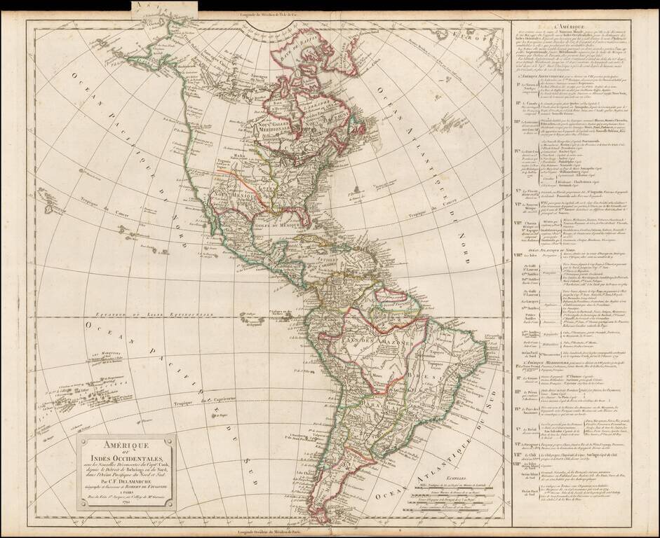 Amerique ou Indes Occidentales avec les Nouvelles Decouvertes du Capite. Cook, depusi le Detroit de Behrings ou du Nord dans l'Ocean Pacifique du Nord et Sud . . . 1792