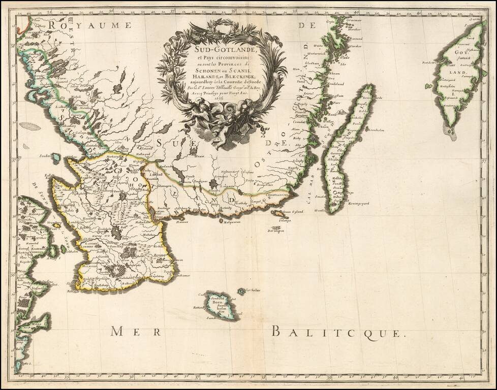 Sud-Gotlande, et Pays circomvoisins : où sont les Provinces de Schonen ou Scanie, Hailande, et Bleckinge; aujourdhuy de la Courone de Suede... 1659