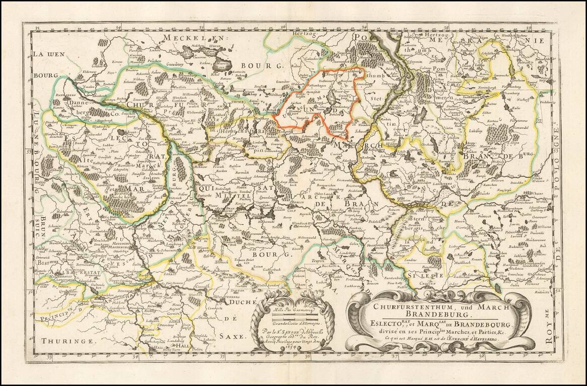Churfurstenthum, und March Brandeburg. Eslectorat et marqsat de Brandebourg divisé en ses principles marches et parties & c... 1654