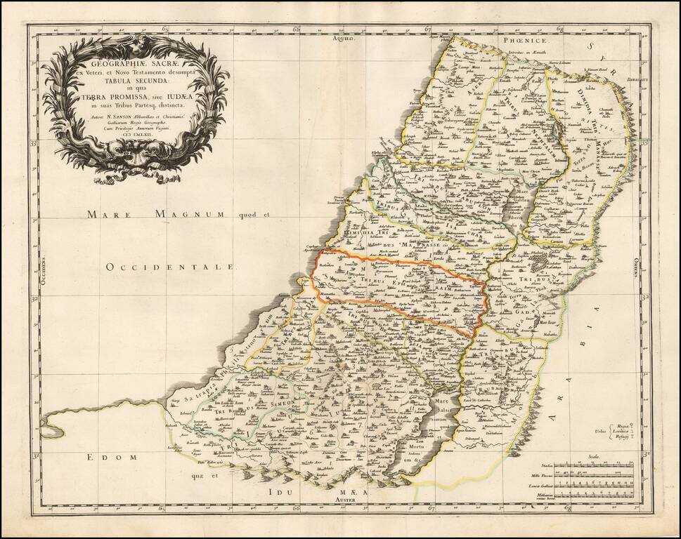 Geographiae sacrae ex veteri et novo Testamento desumptae tabula secunda, in qua Terra promissa sive Judaea in suas tribus partesque distincta... MDCLXII