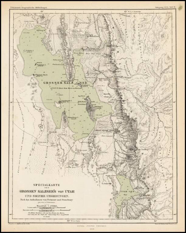 Specialkarte des Grossen Salzsee's von Utah Und Seiner Umgebungen.  Nach den Aufnahmen von Freont und Stansbury . . . 1858