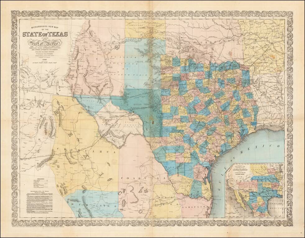 Richardson's New Map of the State of Texas Including Part of Mexico Compiled From Government Surveys and Other Authentic Documents . . . 1860