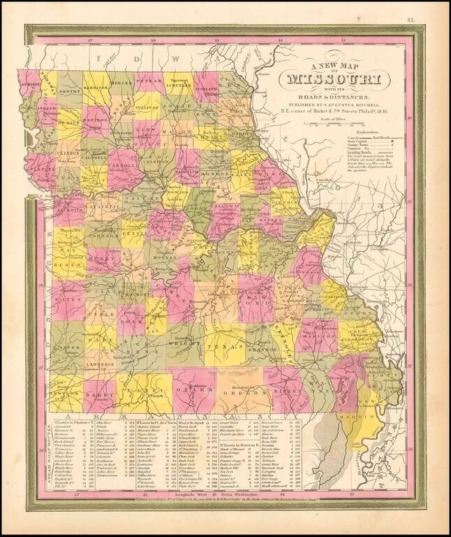 A New Map of Missouri with its Roads & Distances … 1846