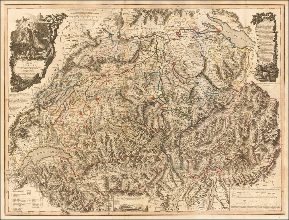Nouvelle Carte de la Suisse dans laquelle sont Exactement Distingues les Treize Cantons ... Londre Chez W. Faden Charing Cross 1799