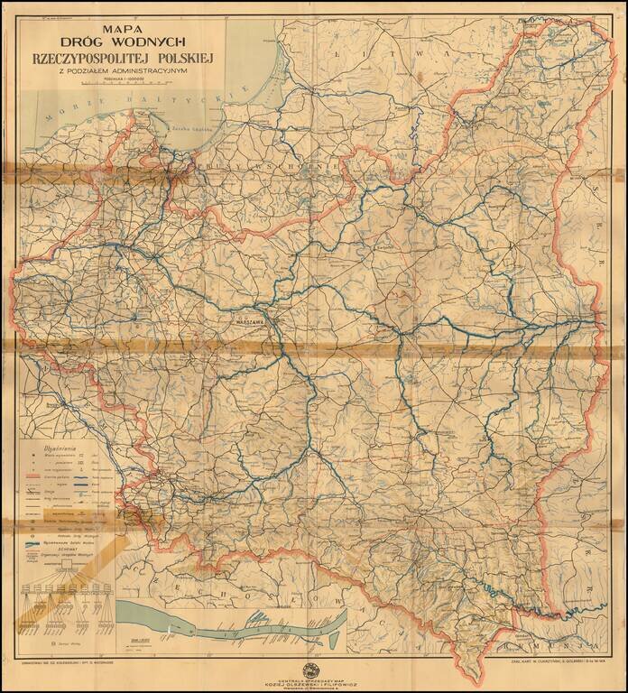 Mapa Drog Wodnych Rzeczypospolitej Polskiej Z Podzialem Administracyjnym.  (Map of Waterways of the Republic of Poland with Administrative Divisions)