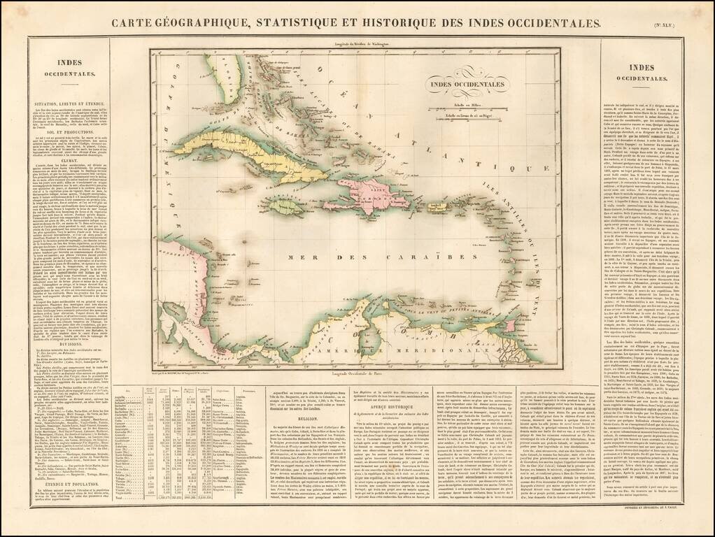 Carte Geographique, Statistique et Historique De Indes Occidentales