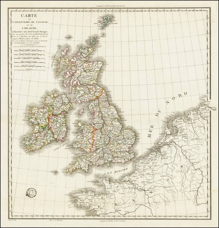 Carte de L'Angleterre, de L'Ecosse, et de L'Irlande, ou Royaumes unis de la Grande Bretagne.