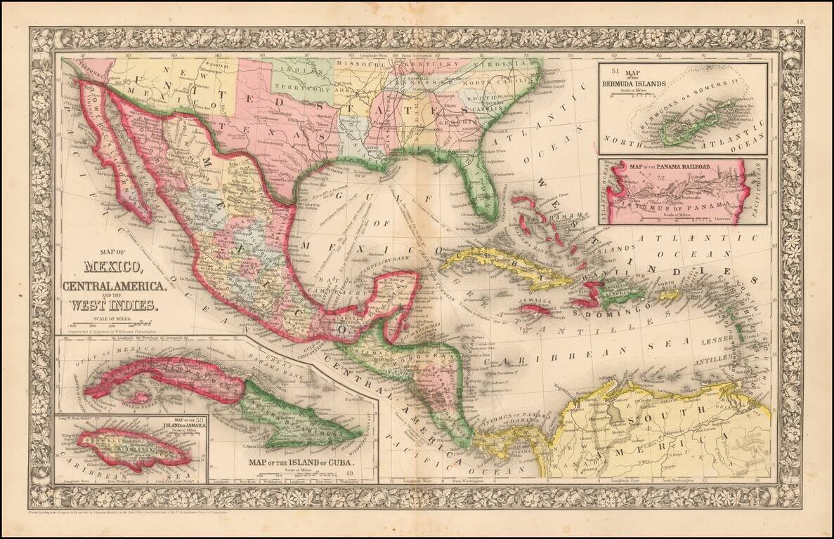Map of Mexico, Central America, and the West Indies [Insets of Bermuda, Cuba, Jamaica and Panama Railroad]
