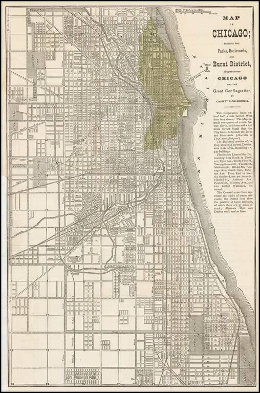 Map of Chicago;  showing the Parks, Boulevards, and Burnt District . . .
