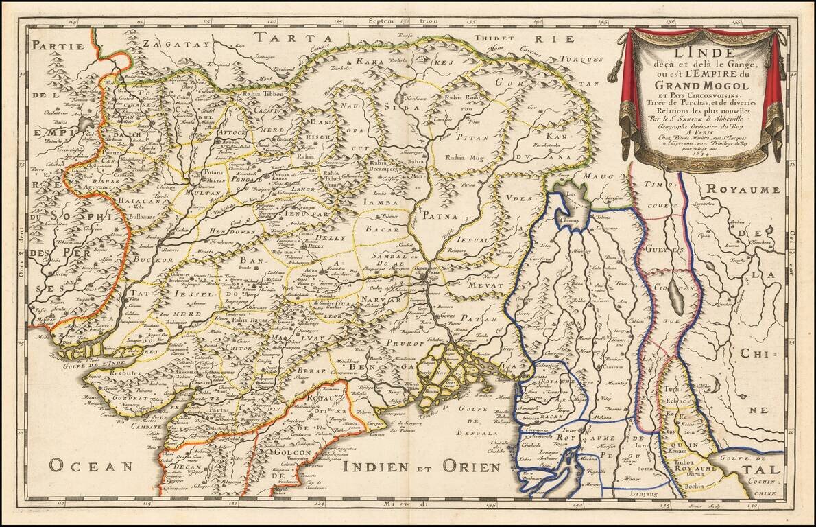 L'Inde deca et dela le Gange, ou est L'Empire du Grand Mogol Et Pays Circonvoisins Tiree de Purchas . . . 1654