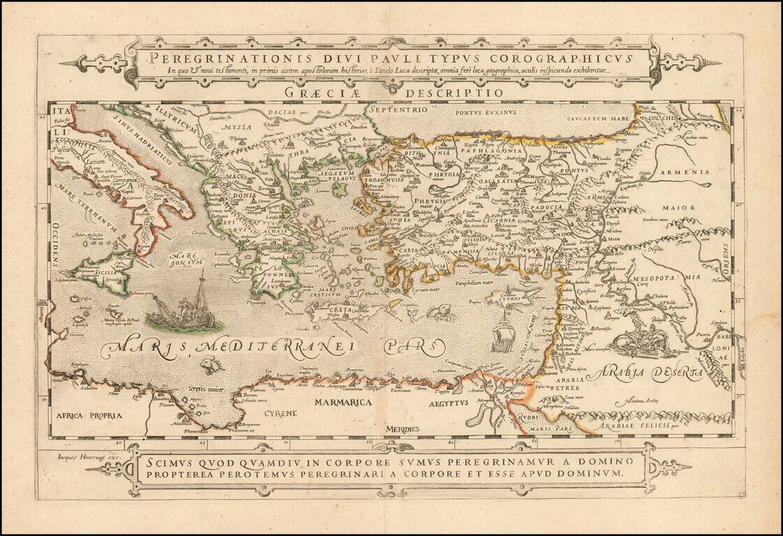 Peregrinationis Divi Pauli Typus Corographicus In quo & novi testamenti, in primis autem apostulorum historiae, a Sancto Luca descripta, omnia fere loca geographica, oculis inspicienda exhbentur  (Shows Cyprus)