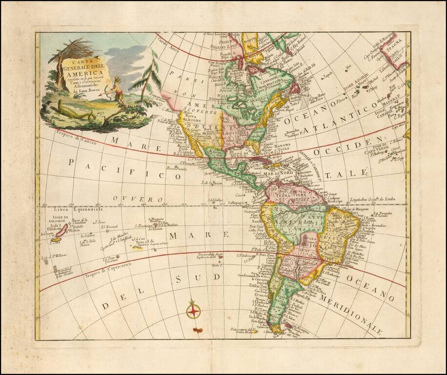 Carta Generale Dell' America regolata su le piu recenti Carte e Osservationi da Emm. Bowen