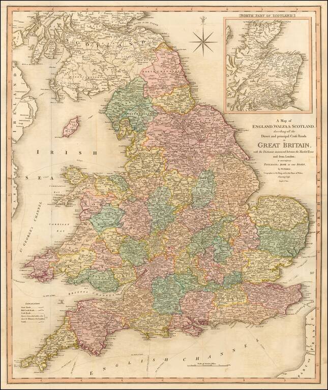 A Map of England, Wales & Scotland describing all the Direct and principal Cross Roads in Great Britain, with the Distances measured between the Market Towns and from London . . .