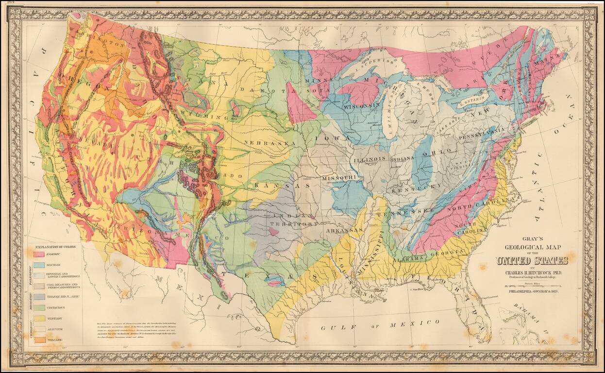 Gray's Map of the United States Showing the Principal Geological Formations By Charles H. Hitchcock PH.D. Professor of Geology in Dartmouth College 1873