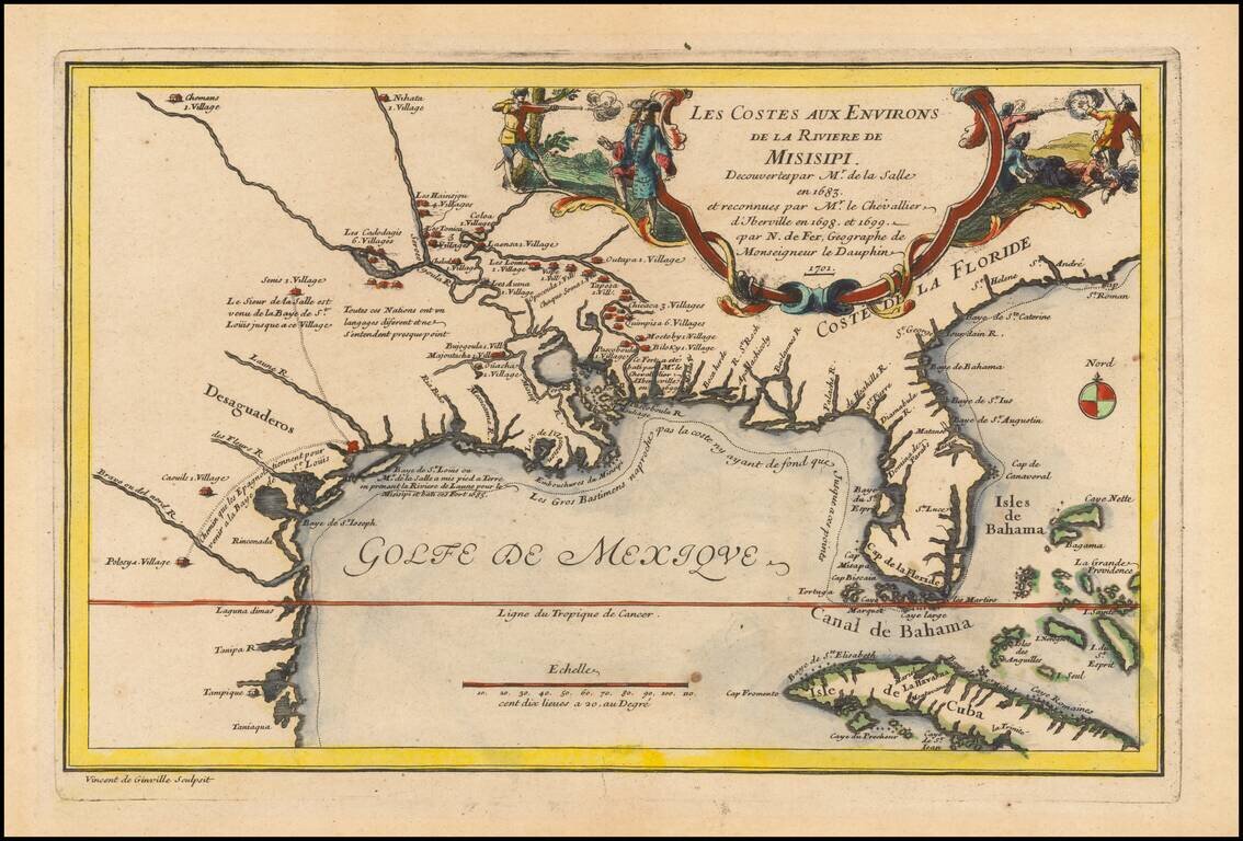 Les Costes Aux Environs De La Riviere De Misisipi Decouvertes par Mr. De la Salle en 1683, et reconnues par Mr. Le Chevallier d'Iberville en 1698 et 1699 . . . 1701