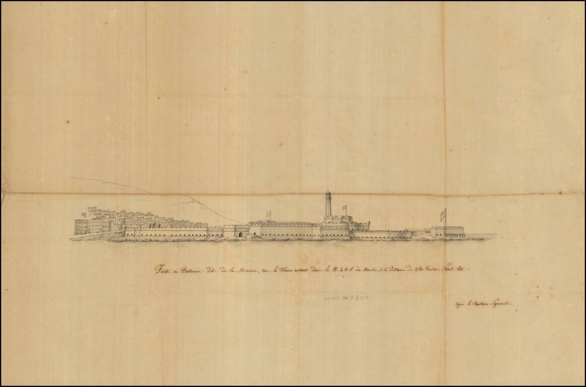 (Manuscript View - Algeria) Birdseye View of the Lighthouse and Fortifications of Algiers