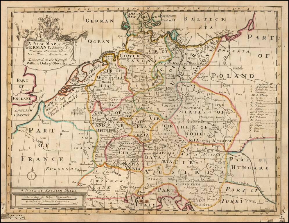 A New Map of Present Germany, Shewing Its Principal Divisions, Cities, Towns, Rivers, Mountains &c.