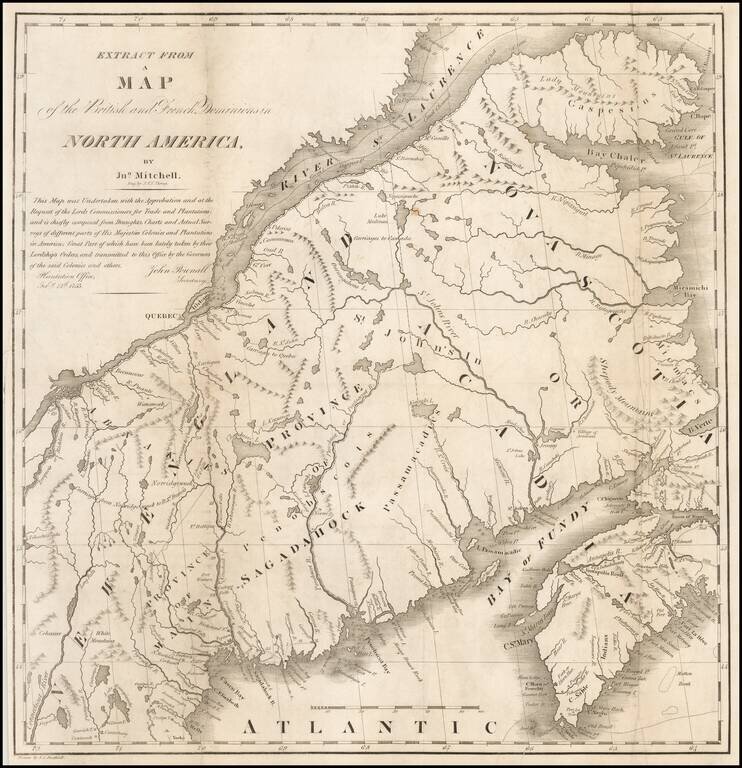 Extract from a Map of the British and French Dominions in North America by Jno. Mitchell.