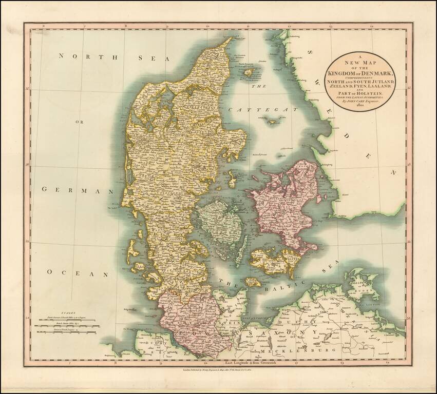 A New Map of the Kingdom of Denmark, Comprehending North and South Jutland, Zeeland, Fyen, Laaland and part of Holstein . . . 1801