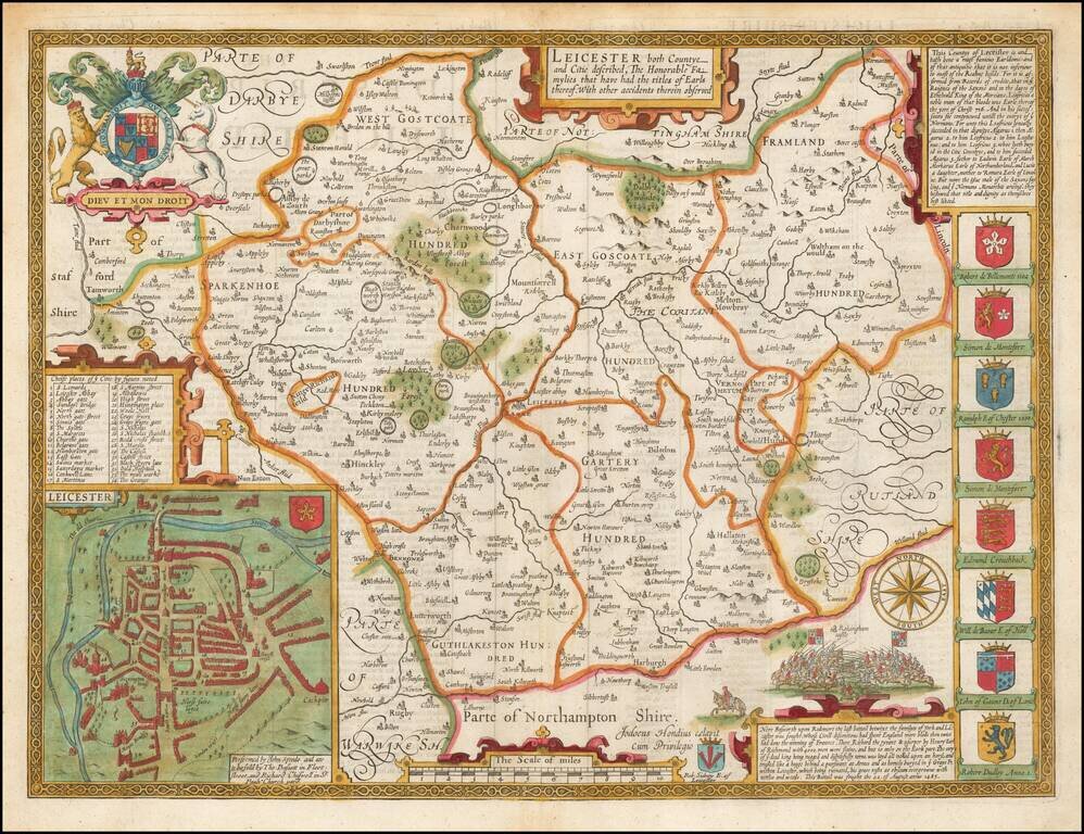 Leicester both Countye and Citie described, The Honorable Families that have had the titles of Earle thereof, With other accidents therein observed.