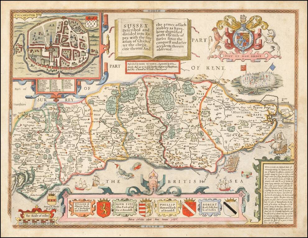 Sussex Described and divided into Rapes with the situation of Chichester citie thereof.  And the armes of such Nobles as have bene dignified with the title of Earles since the conquest and other accidents therein observed.