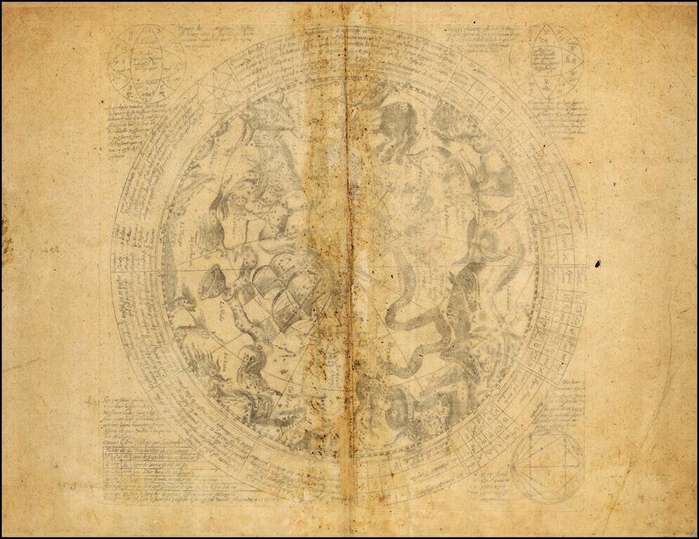 [Celestial Chart of Southern Hemisphere with Horoscope and Astrological Information, Printed in Mirror Image]