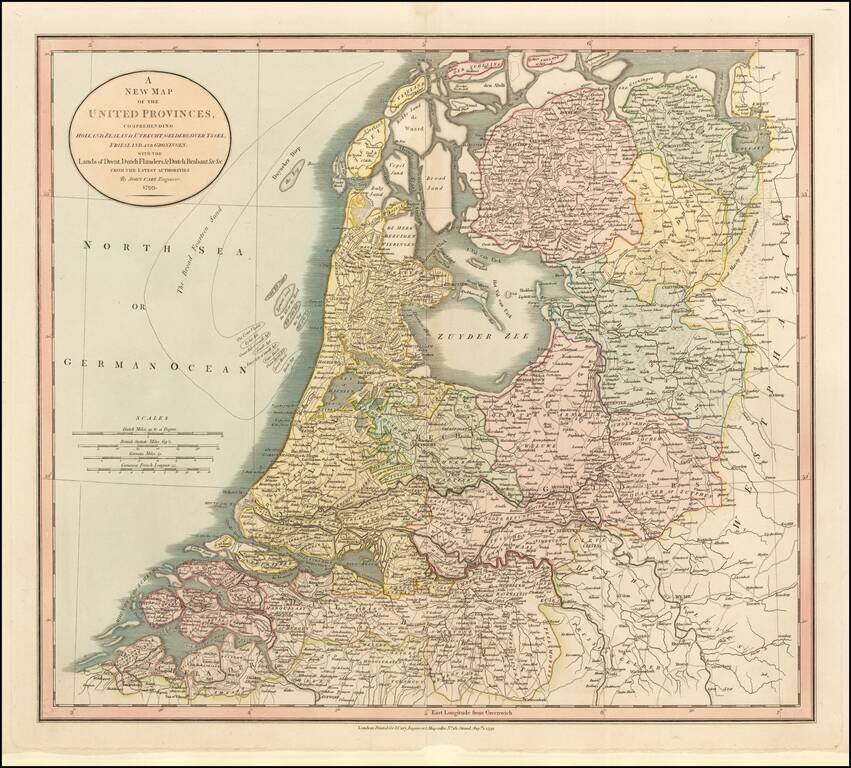 A New Map of the United Provinces, Comprehending Holland, Zealand, Utrecht, Gelders, Over Yssel, Friesland and Groningen; with the Lands of Drent, Dutch Flanders . . . 1799
