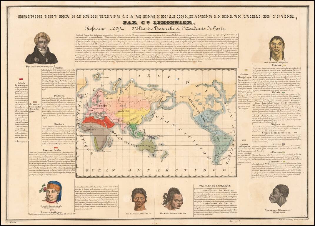 Distribution Des Races Humaines a la Surface du Globe, D'Apres Le Regne Animal De Cuvier Par. Cn. Lemonnier, Professeur Adjt - d'Histoire Nouvelle a l'Academie de Paris.