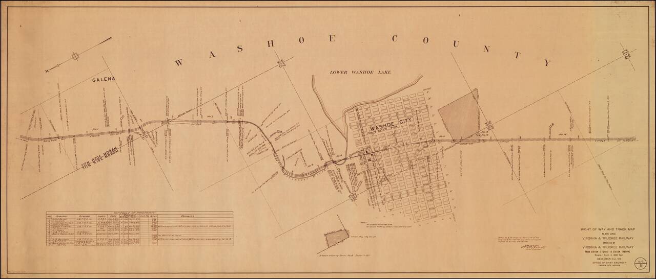 (Washoe City)  Right of Way and Track Map Main Line  Virginia & Truckee Railway . . . 1916