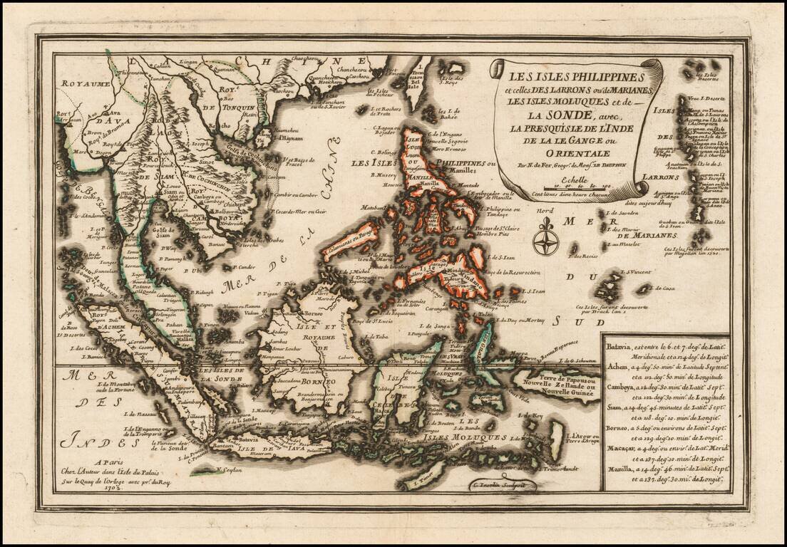 Les Isles Philippines et celles Des Larrons ou de Marianes Les Isles Moluquest et de La Sonde, avec, La Presqu'isle De L'Inde De La Gange ou Orientale . . . 1702