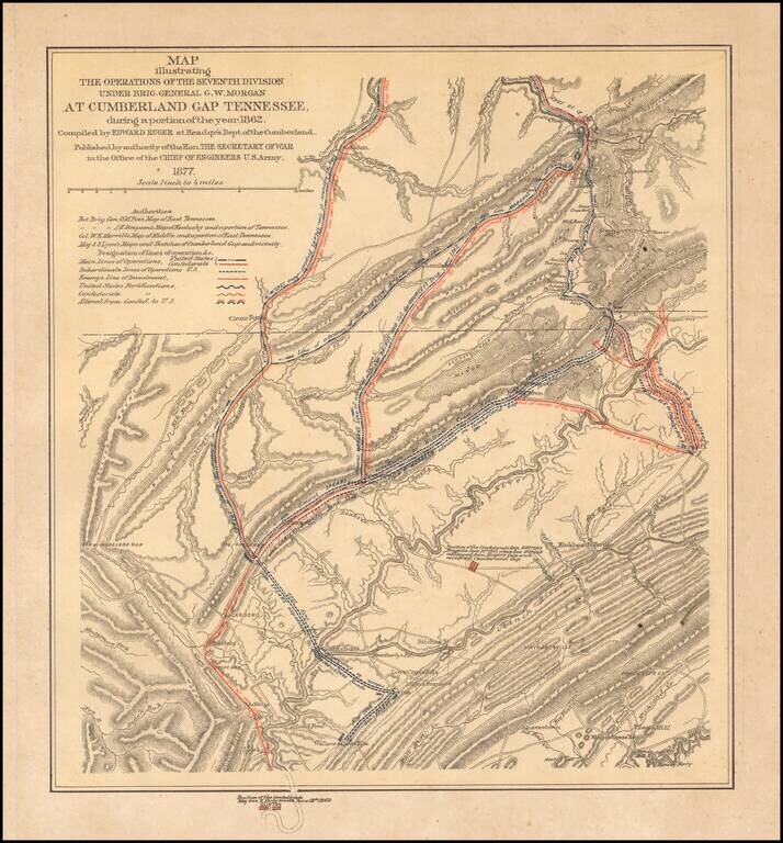 Map illustrating the operations of the Seventh Division under Brig. General G. W. Morgan at Cumberland Gap, Tennessee, during a portion of the year 1862