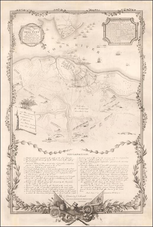 Plan of York Town in Virginia And Adjacent Country,  Exhibiting the operations of the American French and British armies, during the Siege of that place in October 1781.  Surveyed from the 2nd to the 28th Octr.