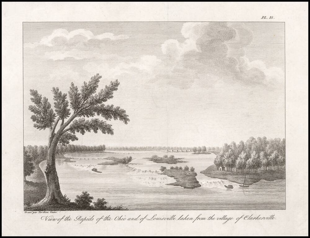 View of the Rapids of the Ohio and of Louisville taken from the village of Clarkesville.