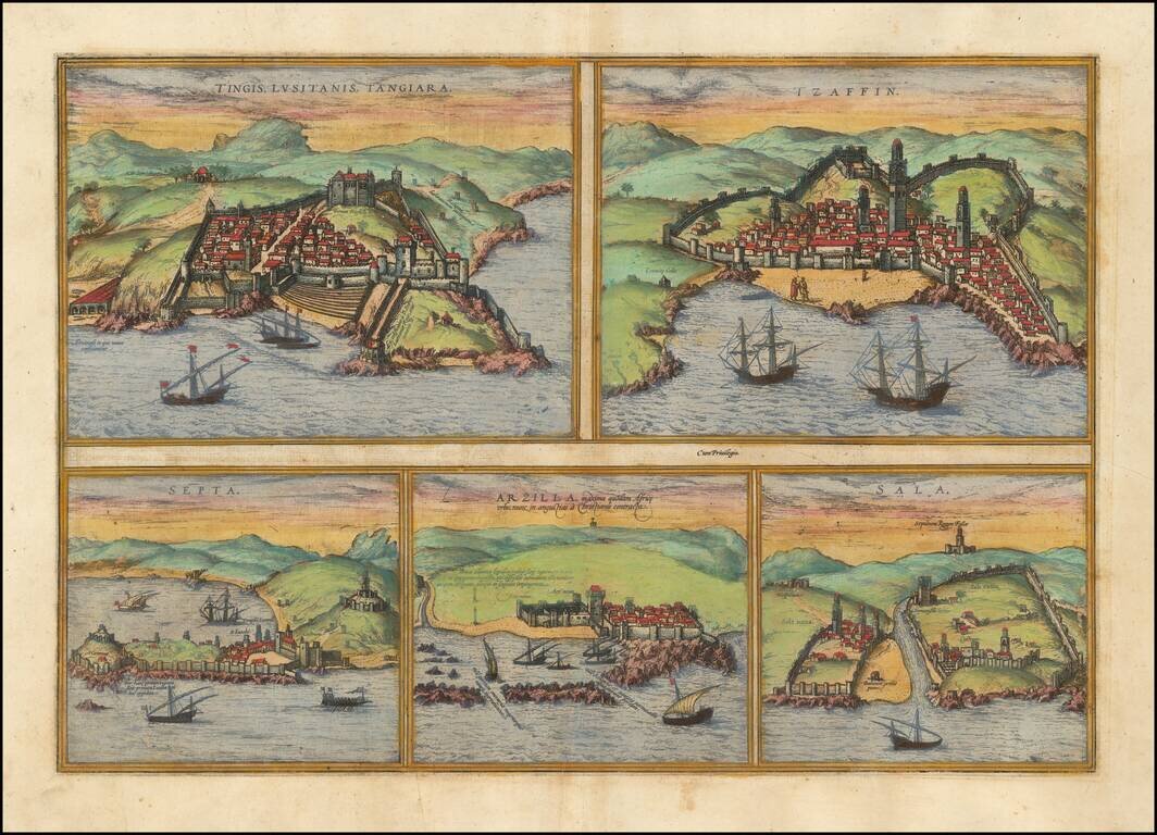 (Tangiers, Tzaffin, Ceuta, Arzila, and Sala)  Tingis Lusitanis Tangiara. . . [on sheet with] Tzaffin [and] Salaa [and] Arzilla 
[and] Septa