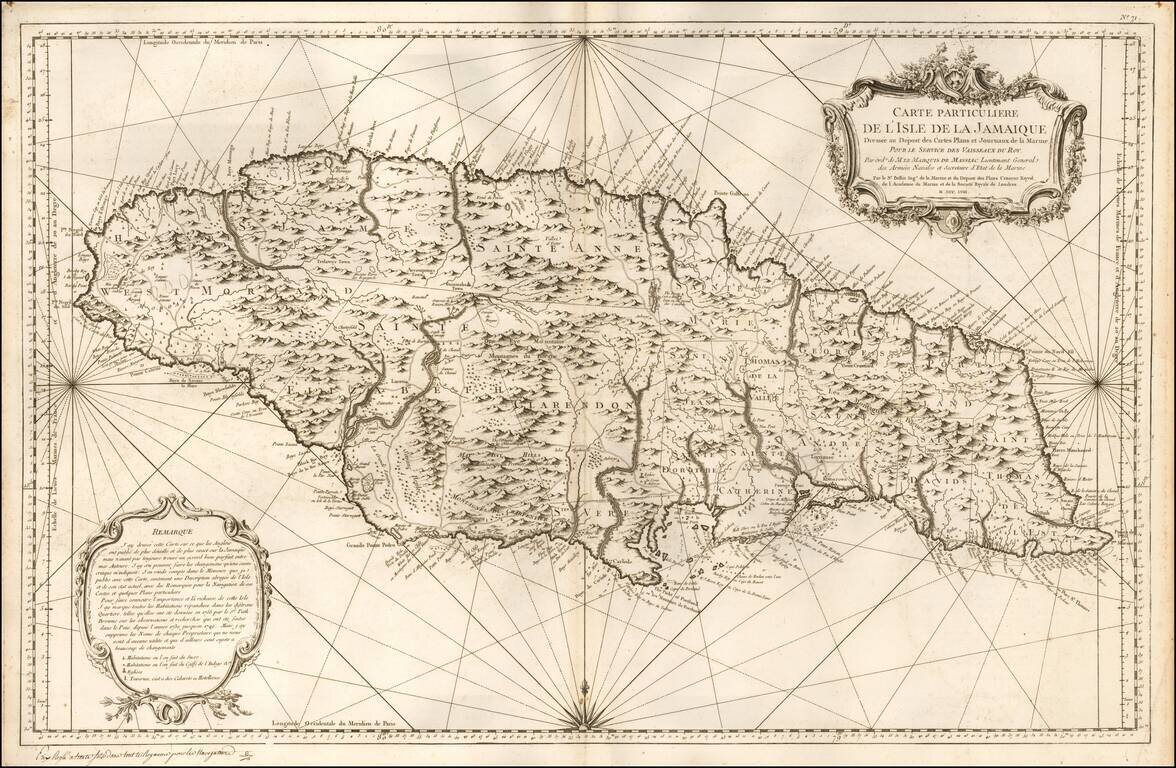 Carte Particuliere De L'Isle De La Jamaique Dressee au Depost des Cartes Plans et Journaux de la Marine . . . M. DCC LVIII