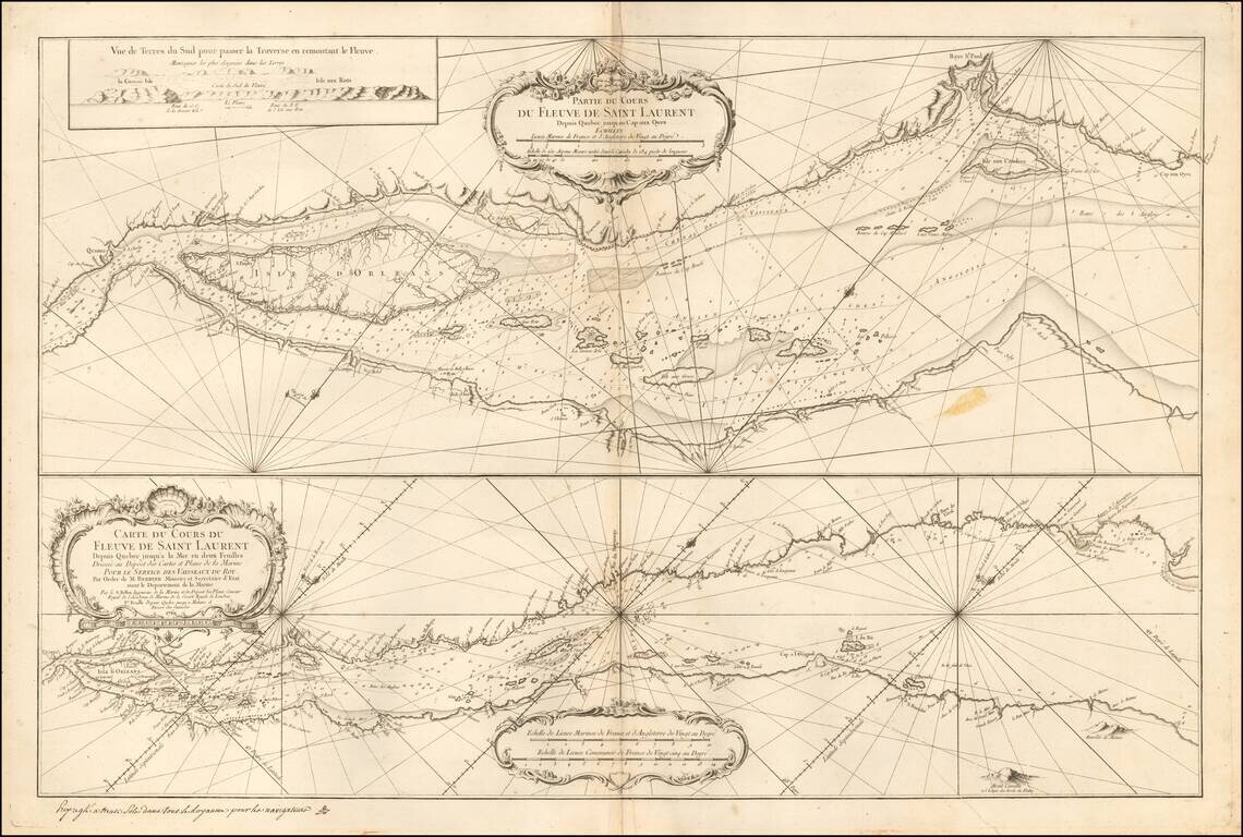 Partie du Cours du Fleuve de Saint Laurent depuis Quebec jusqu'au Cap aux Oyes [on sheet with] Carte du Cours du Fleuve Saint Laurent depuis Quebec jusqu'a la Mer en Deux Feuilles ... 1761