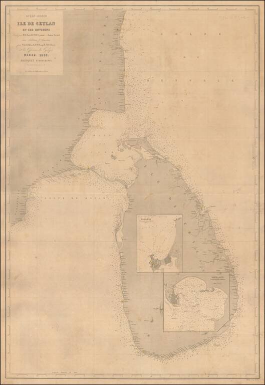 (Sri Lanka) Ile De Ceylan Et Ses Environs Levee par M.M. Powell, T.H. Twynam et James Steuart avect Additions & Corrections par W.J.S. Pullen, G.F. McDougall, H.R. Harris et les Officiers Cyclops  Paris. 1863.
