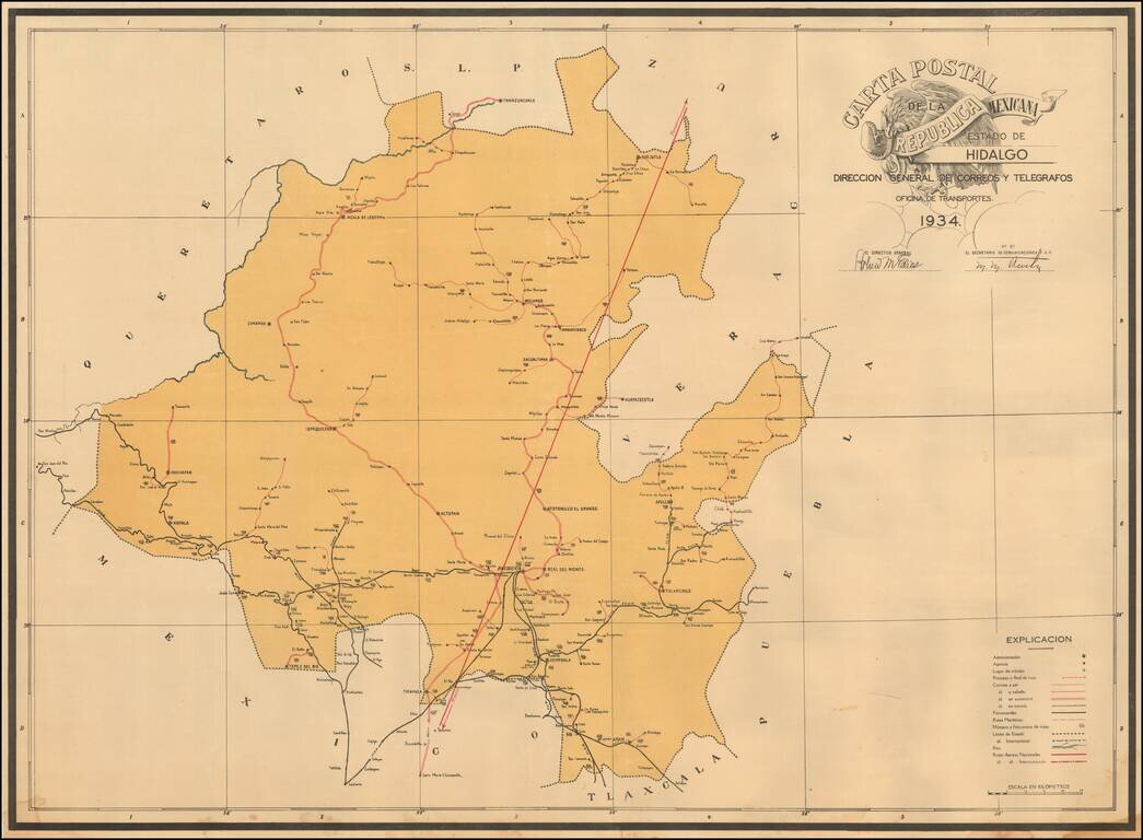 Carta Postal de la Republica Mexicana Estado de Hidalgo . . . 1934