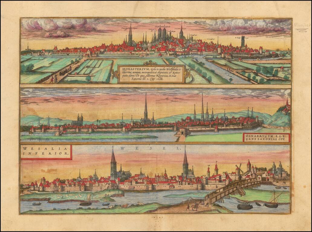 Monasterium Urbs in media Westphalia . . .  / Osnabrugum Elegans Saxoniae Opp.  / Wesalia Inferior