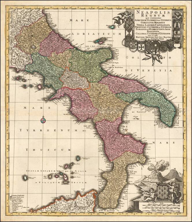 Neapolis Regnum quo Aprutium Ulterius Et Citerius Comitatus Molisus Terra Laboris Capitaniata Principat. Ulterior et Citerior Barianus et Hydruntinus Ager Basilicata Calabria Citerior et Ulterior . . .