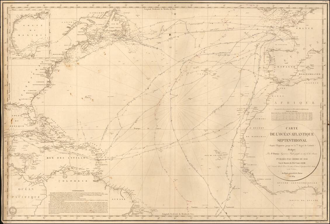 Carte De L'Ocean Atlantique Septentrionale (depuis l'Equateur jusqu'au 52eme. degree de Latitude) Redigee Par P. DAussy, Ingenieur Hydrographe en chef de la Marine . . . 1834