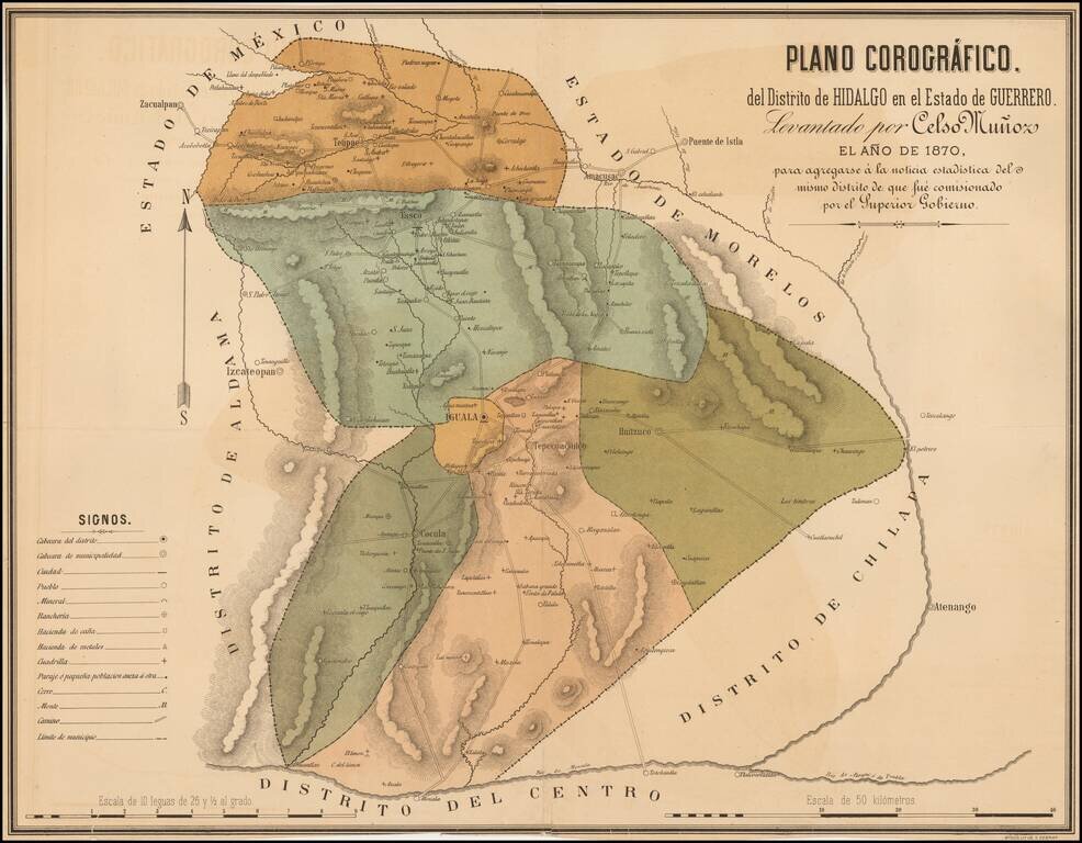Plano Corografico del Distrito de Hidalgo en el Estado de Guerrero Levantado por Carlos Muñoz el Año de 1870, para agregarse a la noticia estadistica del mismo distrito de que fue comisionado por el Superior Gobierno.