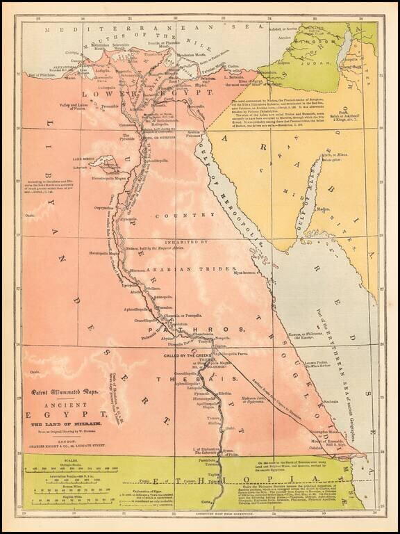 Patent Illuminated Maps -- Ancient Egypt, The Land of Mizraim, From an Original Drawing by W. Hughes
