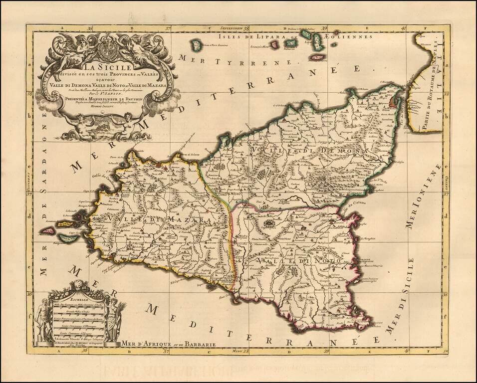 La Sicile divisee en ses trois Provinces ou Valees scavoir Valle Di Demona, Valle Di Noto et Valle Di Mazara ...