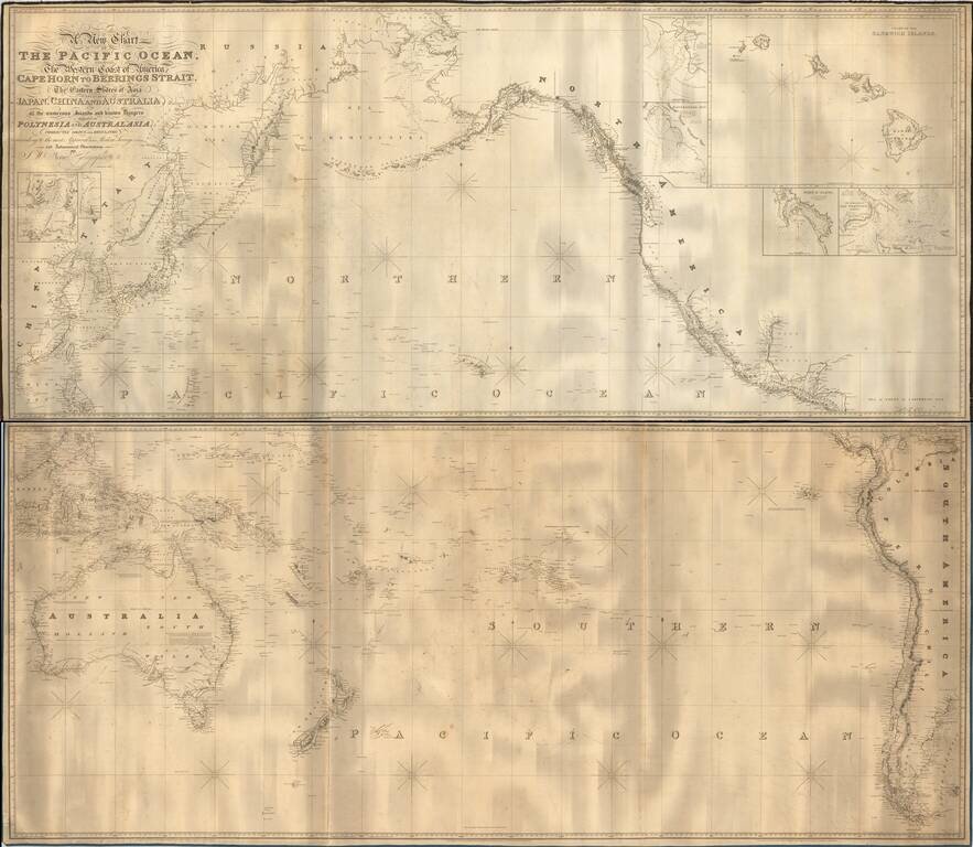 [Pacific Whaling] A New Chart of The Pacific Ocean, Exhibiting The Western Coast of America from Cape Horn to Beerings Strait, The Eastern Shores of Asia Including Japan, China . . . according the most Modern Surveys . . . Additions to 1836 (Large Insets 