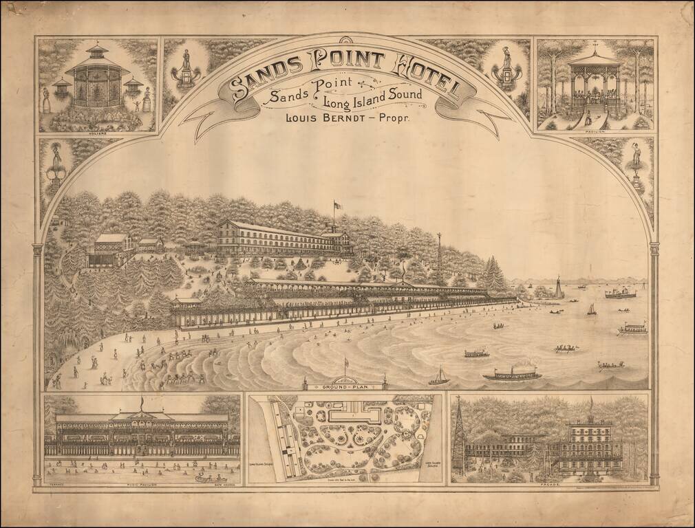 [Original Artwork and Unique Lithograph] Sands Point Hotel Sands Point Long Island Sound Louis Berndt -- Propr.
