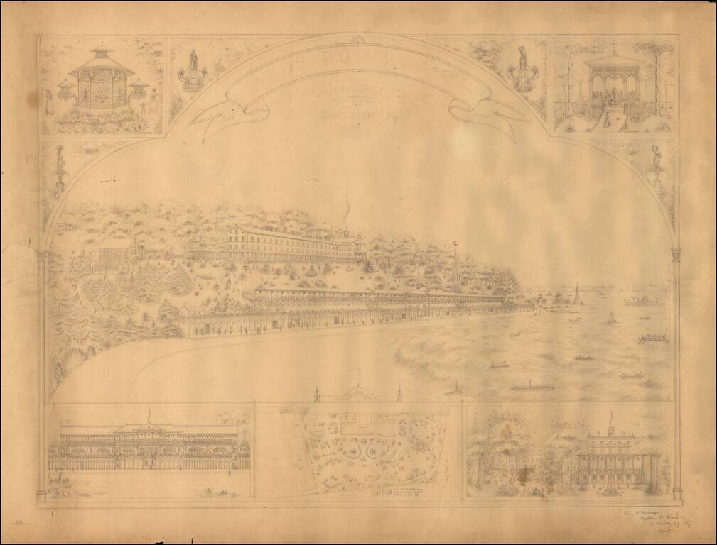 [Original Artwork and Unique Lithograph] Sands Point Hotel Sands Point Long Island Sound Louis Berndt -- Propr.